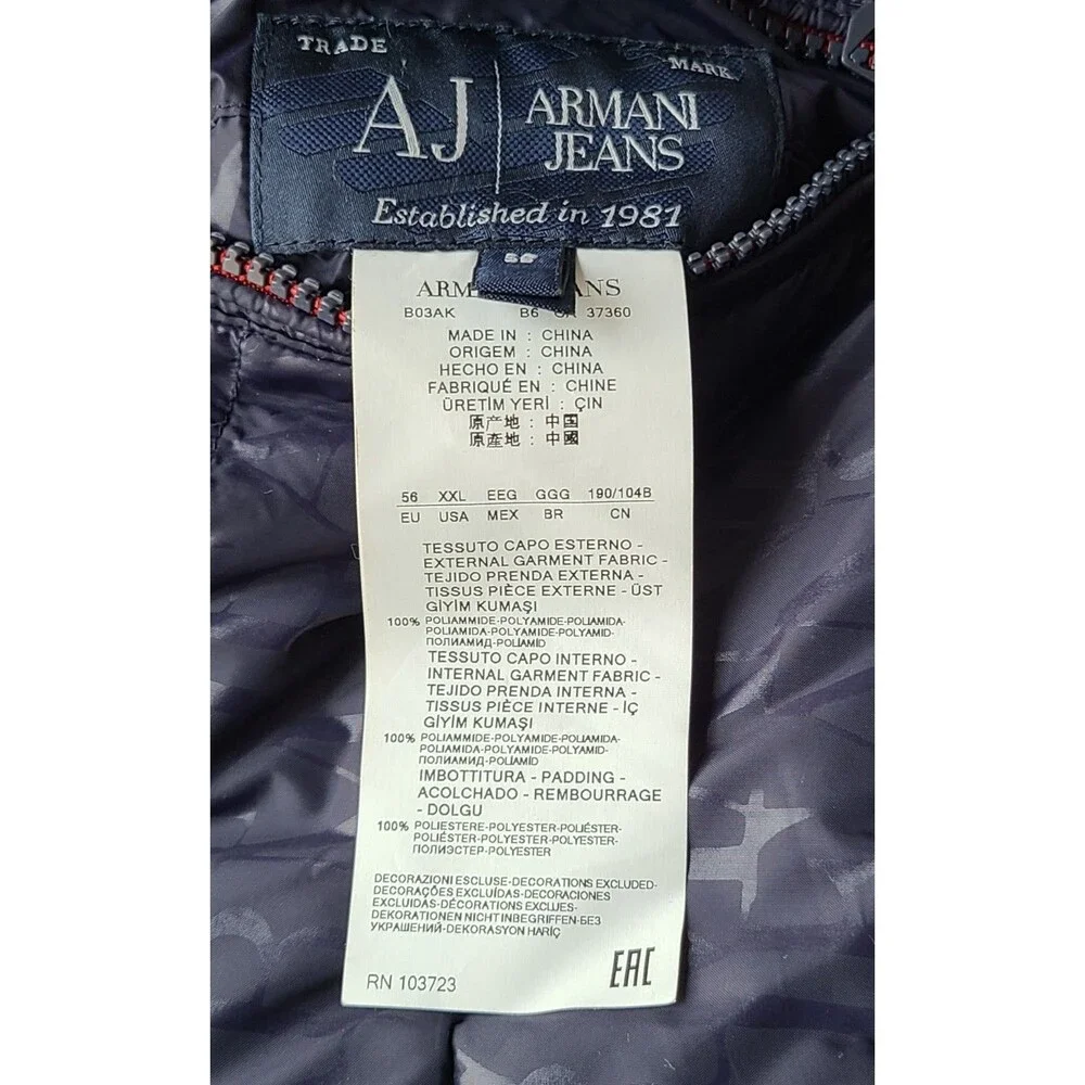 Armani Jeans Reversible Hooded Puffer Jacket Men's XXL EU 56 Red White Full Zip